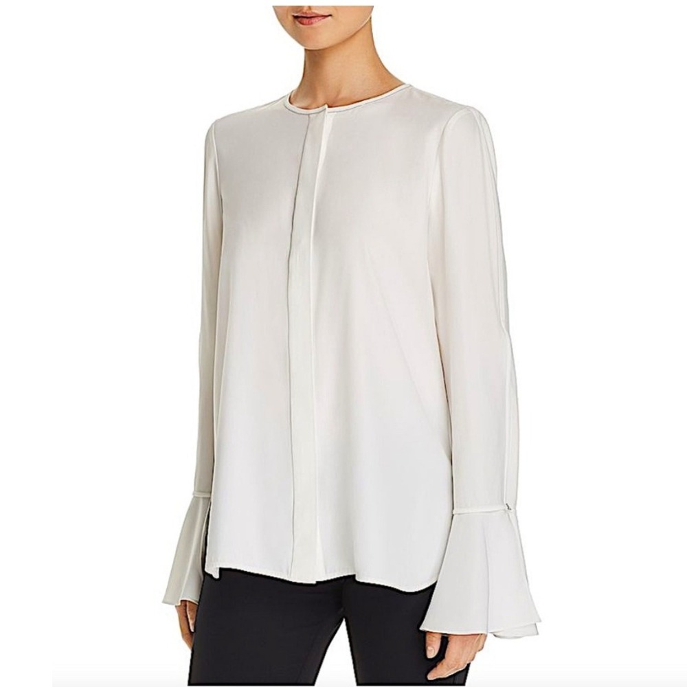 Lafayette 148 New York Izzie Embellished Silk Blouse Ivory Size Small READ